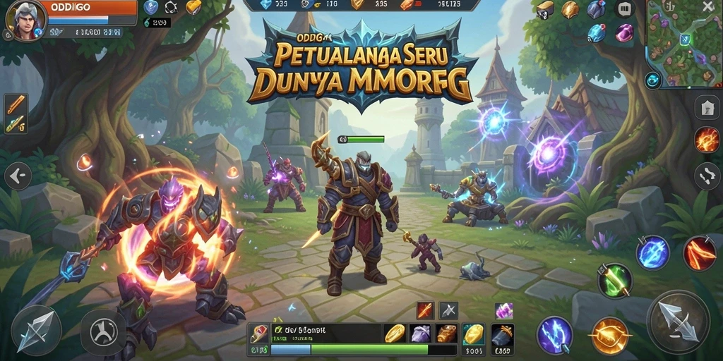 Tampilan seru gameplay ODDIGO dengan berbagai karakter dan monster.