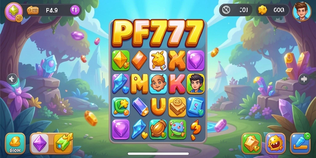 Tampilan utama PF777 dengan gameplay seru yang penuh warna.