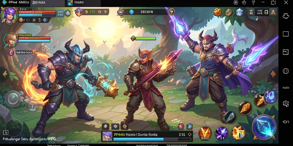 Screenshot utama gameplay ARPG PP444 menampilkan aksi seru dan karakter yang beragam.