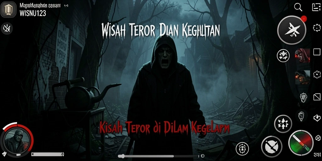 Tampilan gameplay WISNU123 yang menegangkan saat menjelajahi tempat angker.
